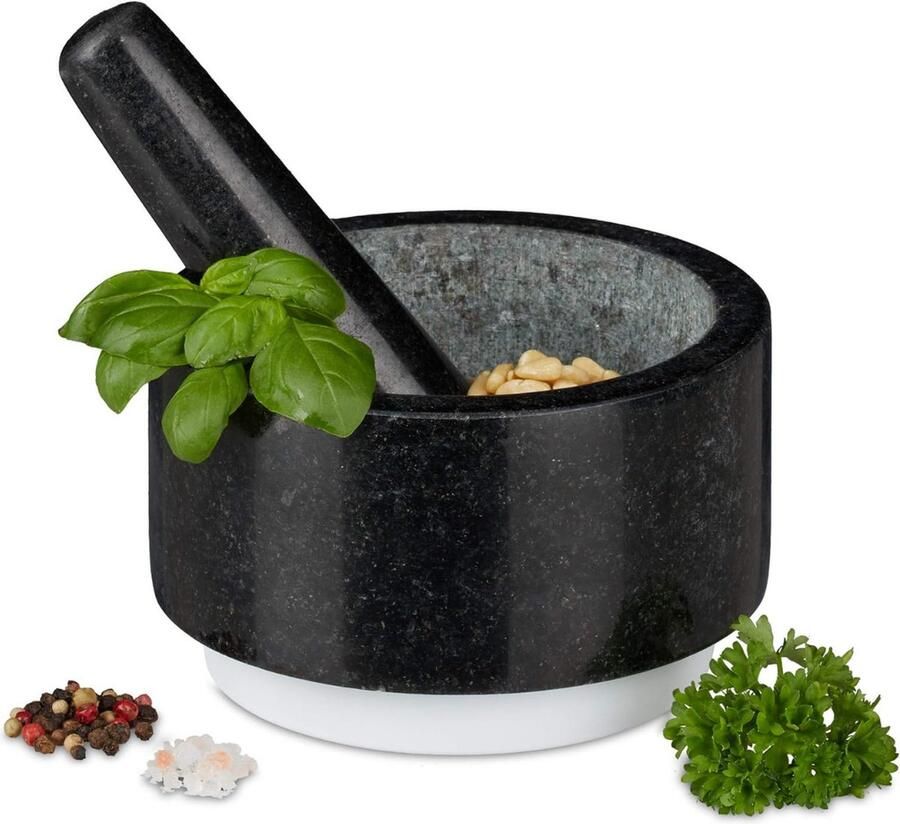 Vijzel met Stamper Voor Kruidenmixen Voor Specerijen Keuken Accessoires Antislip 14 x 14 x 8 5 cm Graniet Zwart
