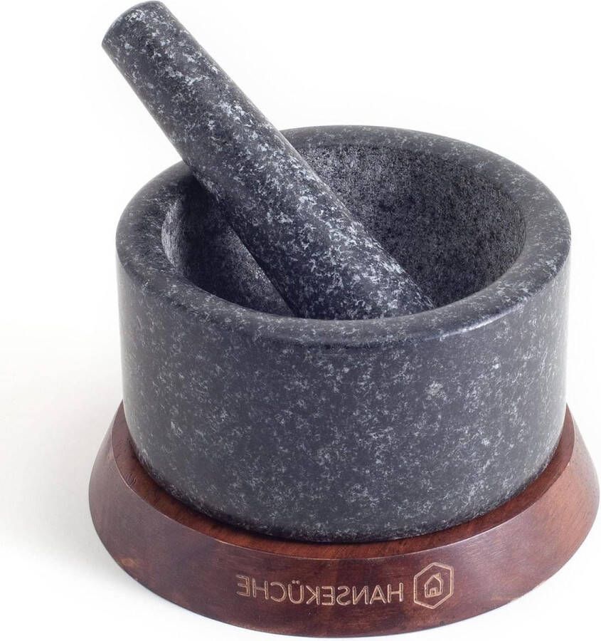 Vijzel van graniet diameter 15 cm hoogwaardige kruidenvijzel luxe houten basis antislip specerijen en kruiden kruidenvijzel vijzels