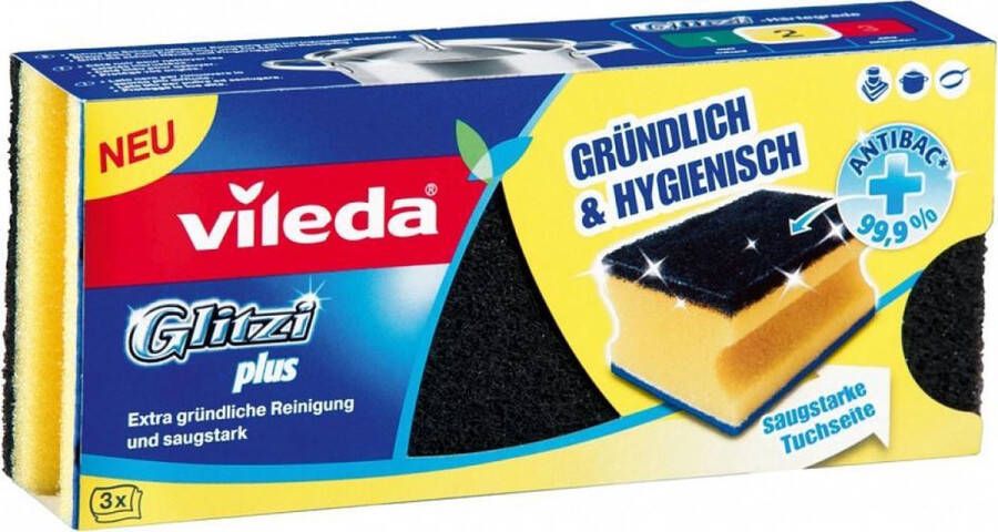 Vileda Glitzi Plus Schuursponsjes Schoonmaakspons (3 STUKS)