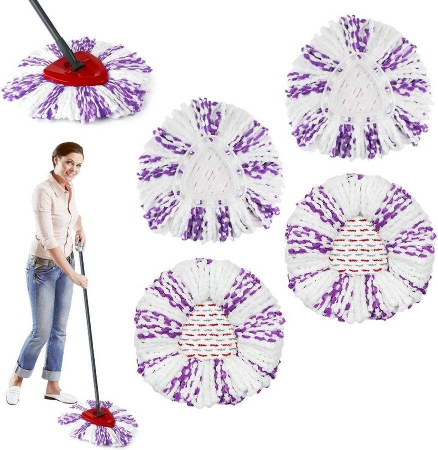 Vileda Turbo EasyWring&Clean Dweilmop Vloerwisserset 3-in-1 Microvezel Paars Wit Gevoelige Harde Vloeren 4 Stuks