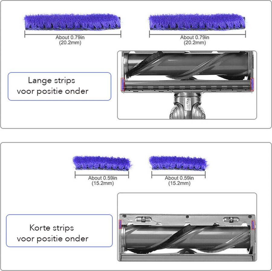 Vilt strips voor Dyson 4 strips voor haarborstel van Dyson V7 V8 V10 en V11 Set van 4 Pluche Strips