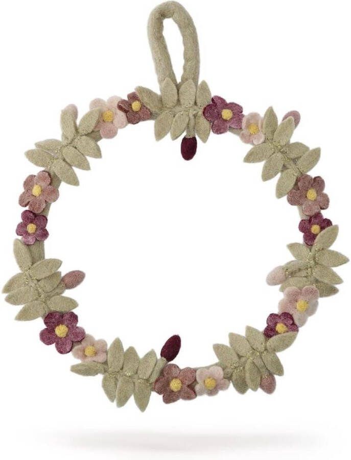 Vilten deurkrans bloemen en bloemetjes decoratieve krans delicate kleuren handgemaakt lentekrans 25 cm Èn Gry & Sif