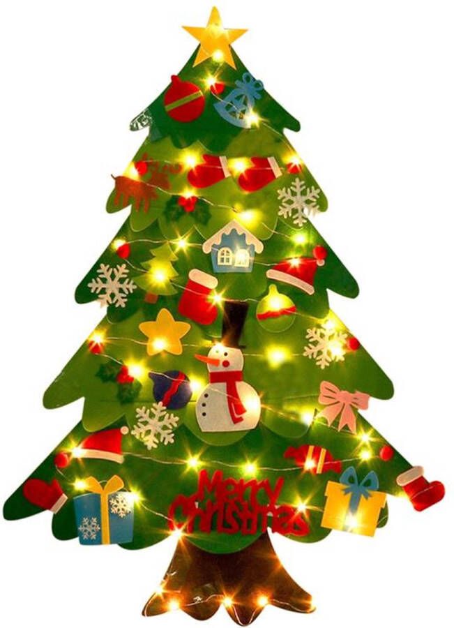 Vilten Kerstboom voor kinderen met licht Montessori Knutselen Hobbyvilt Vilt Met 32 Kerstversieringen Kerst Kerstcadeau