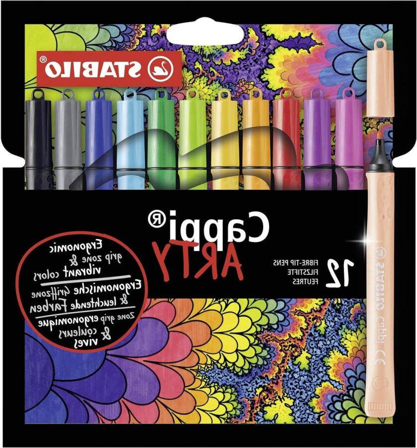 Viltstift met dopring 12 stuks met 12 verschillende kleuren voor kunst en creativiteit Tekendoos