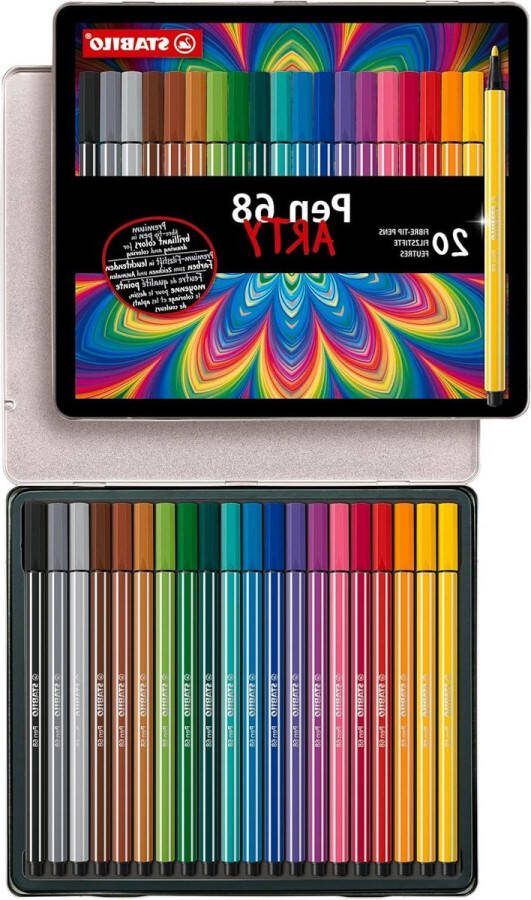 Viltstift Pen 68 Metalen Etui 20 stuks 20 Kleuren Premium Kwaliteit Tekendoos