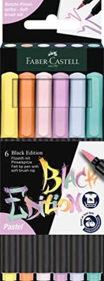 Viltstiftenset Black Edition 6er Etui pastelpotloden met penseelpunt voor kinderen en volwassenen