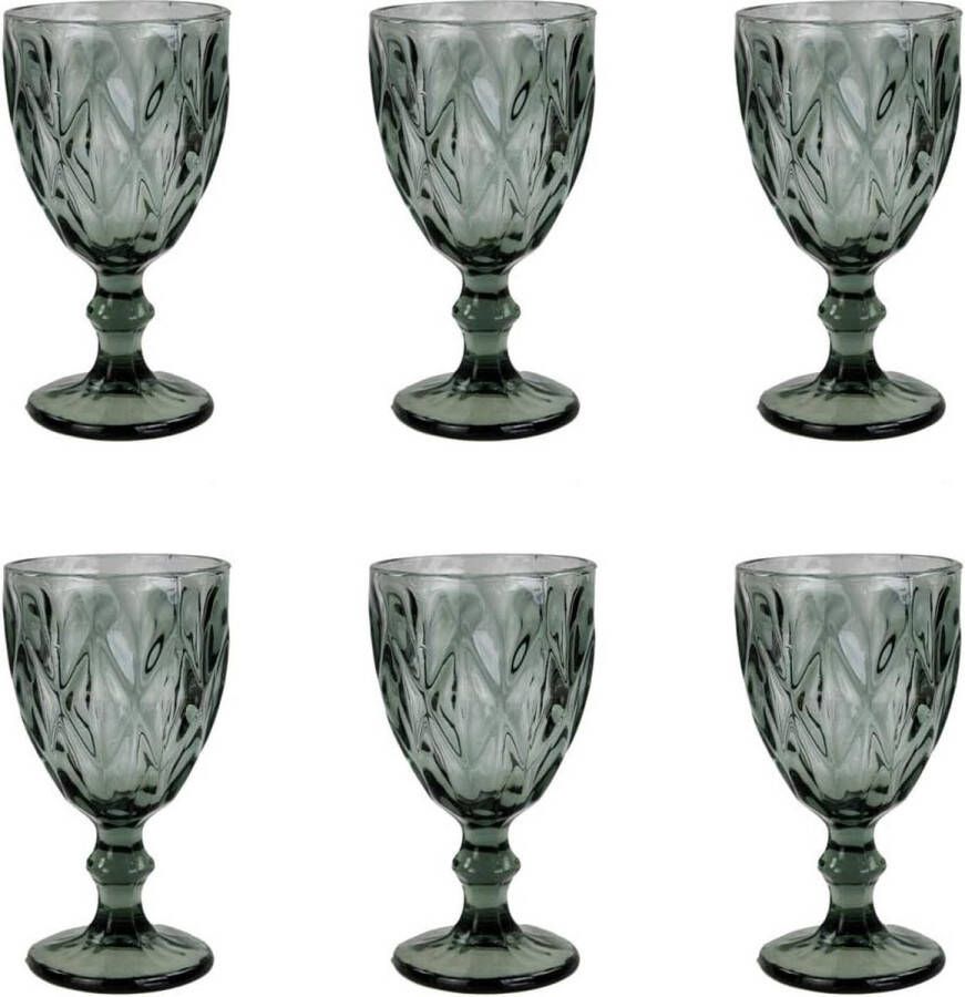 Vintage 6-delige set wijnglas glas glazen wijnglazen waterglas longdrinkglas (grijs zwart)