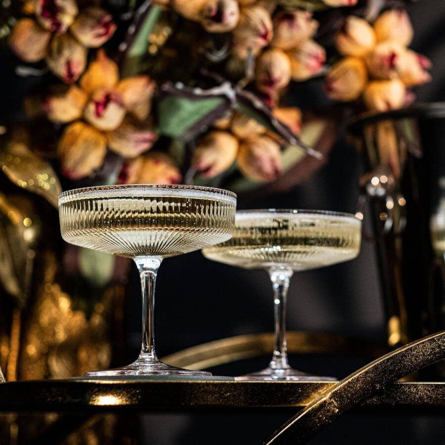 Vintage Art Deco Coupe Bril Set van 4 7 oz Klassiek Cocktail Glaswerk voor Champagne Martini Manhattan Cosmopolitan Sidecar Crystal Speakeasy Stijl Schotel Bekers met Stengels