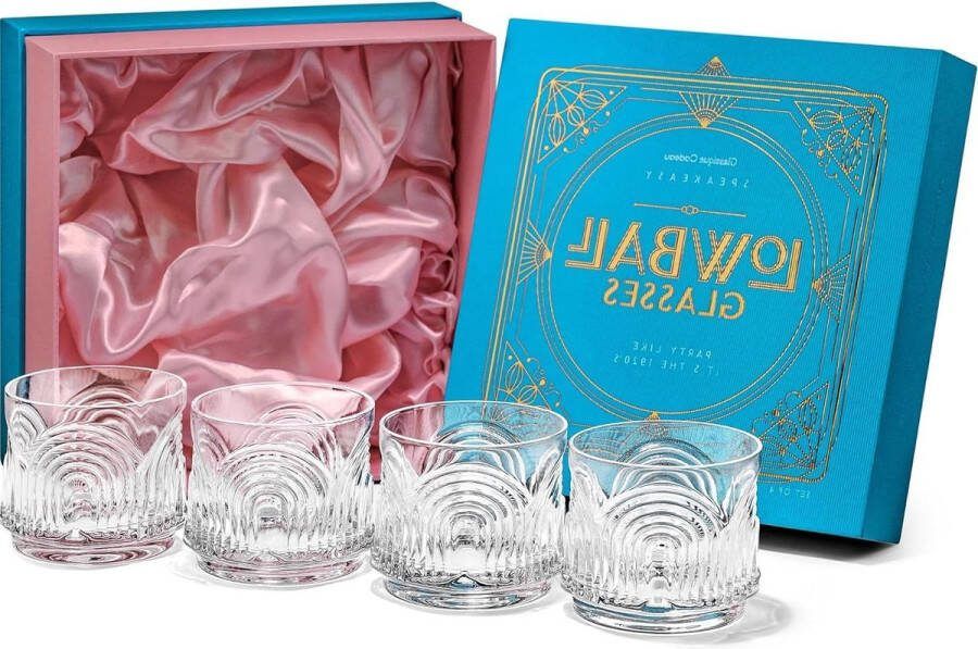 Vintage Art Deco jaren 20 Gin Tumbler cocktailglazen set van 4 kristal ouderwets glaswerk 260 ml klassieke bardranken zware basis