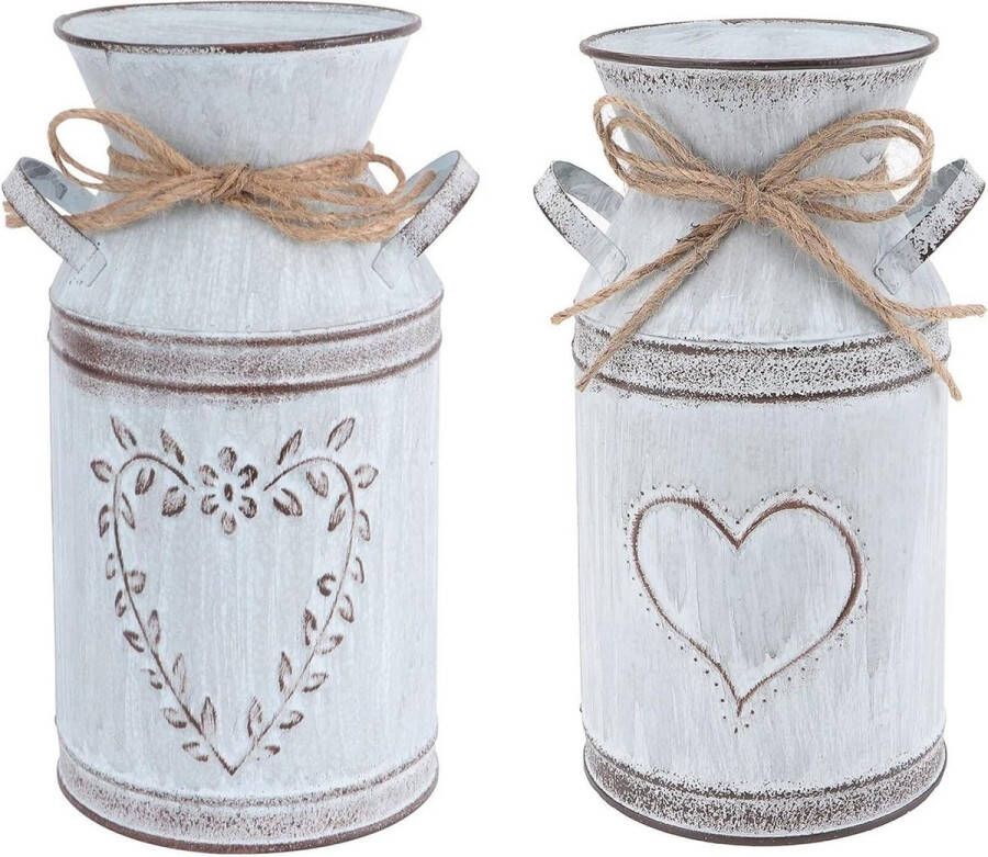 Vintage bloemenvaas hart melkkan ijzer bloempot shabby decoratie landhuisstijl 2 stuks