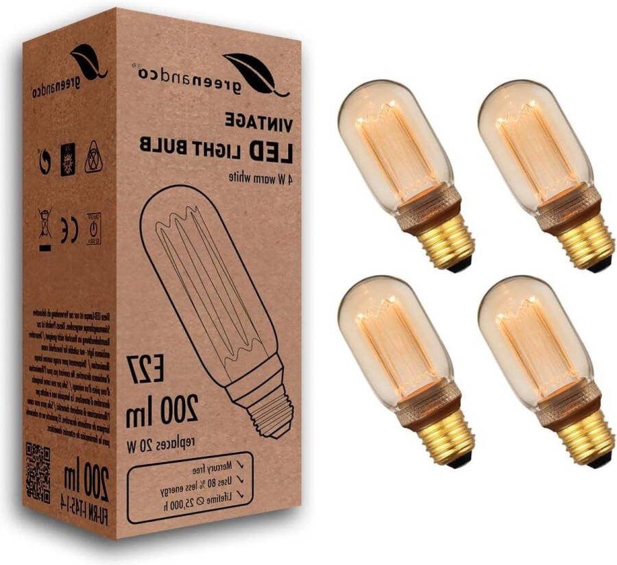 Vintage Design LED lamp retro stijl sfeerverlichting E27 T45 Edison lamp 4W 200lm 1800K extra warm wit 320° 230V flikkervrij niet dimbaar