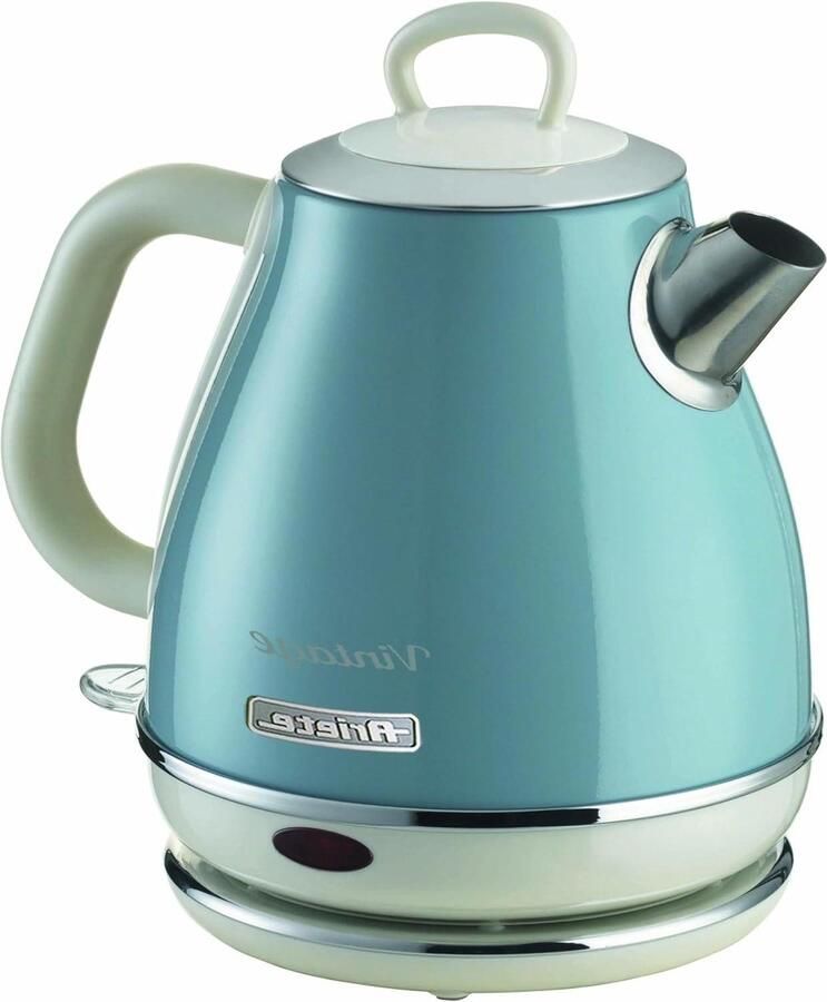 Vintage elektrische waterkoker roestvrij staal 1 liter water thee kruidenthee automatische uitschakeling 2000 W lichtblauw