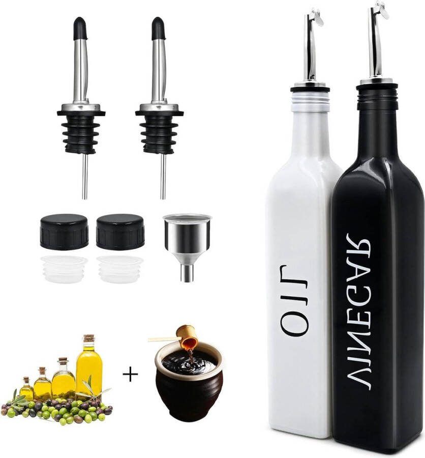Vintage glazen olie- en azijndispenserfles set 2 stuks 500 ml zwart-wit boerderij design plastic schenktuit keukendecoratie thuisrestaurants bruiloft