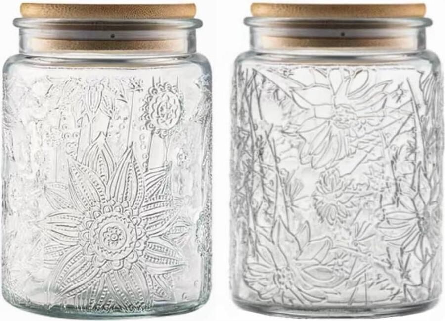 Vintage glazen potten Set van 2 237 FL OZ Snoeppotten met deksels Suikercontainer Metselaarpotten Thuis keuken voorraadkast Schattige pot (madeliefje en zonnebloem)