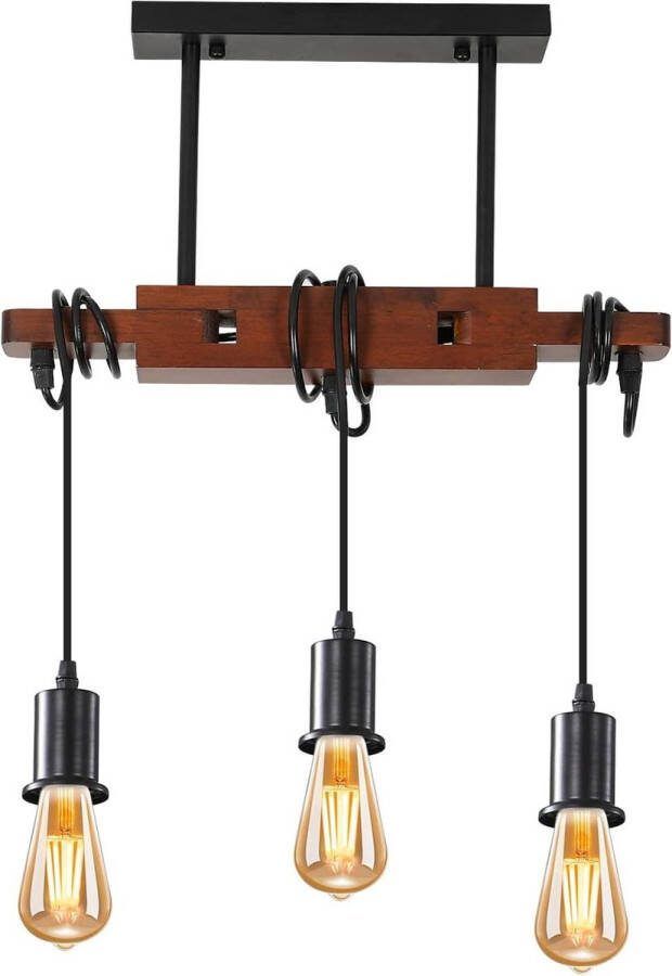 Vintage Hanglamp Houten Plafondlamp E27 Retro Industriële Plafondlamp Hoogte Regelbare Kroonluchter voor Woonkamer Slaapkamer Eetkamer