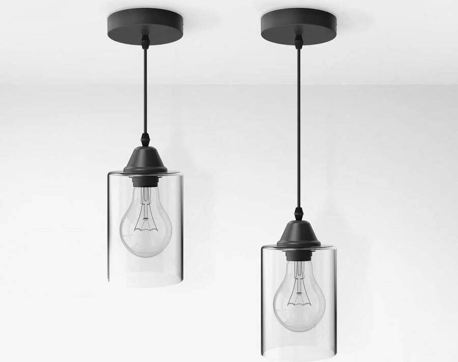 Vintage hanglamp zwart 2 stuks E27-lampen retro lampenkap licht kroonluchter eetkamerlamp woonkamerlamp keukenlamp