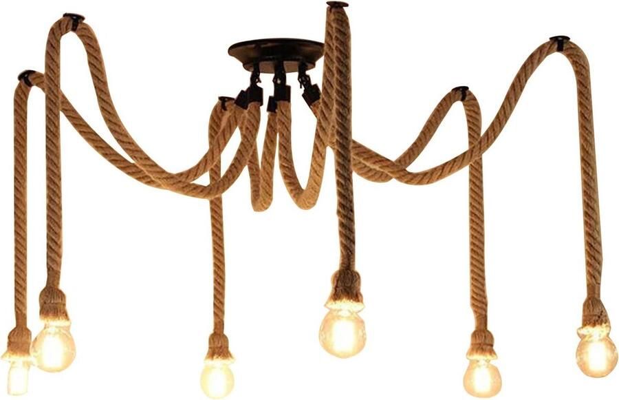 Vintage henneptouw kroonluchter DIY hanglamp met E27 fittingen industriële plafondlamp voor woonkamer en restaurant