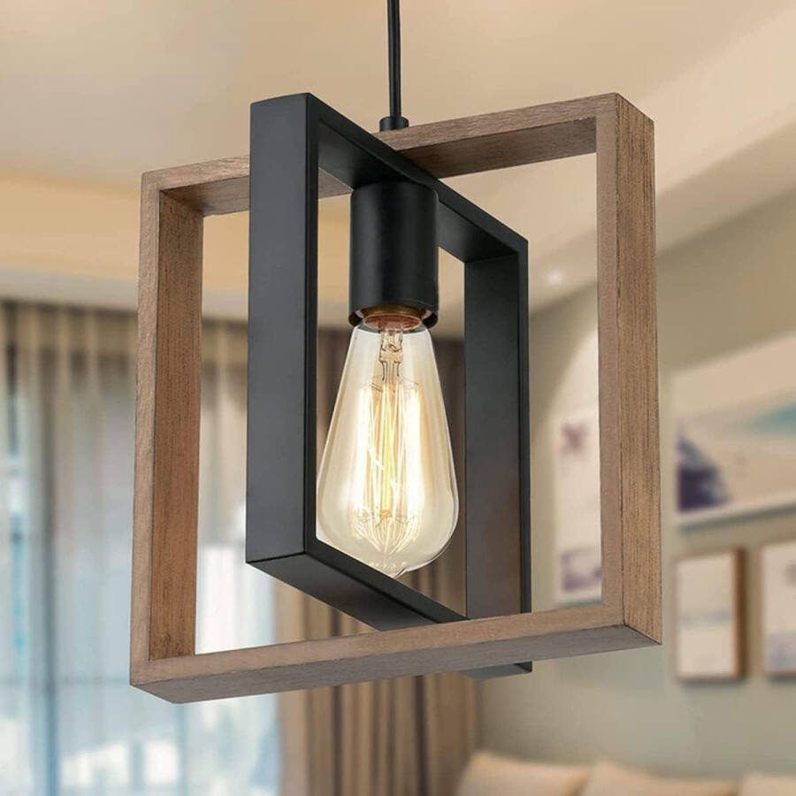 Vintage industrieel zwarte hanglamp verstelbare kroonluchter van hout en metaal E27 voor keuken eetkamer woonkamer