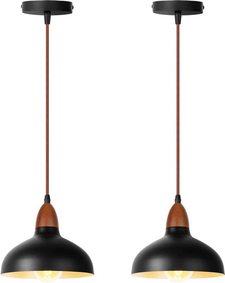 Vintage industriële hanglampen E27 plafondlamp houten design Ø 19 cm lampenkap metaal Moderne kroonluchter voor eetkamer slaapkamer café zwart