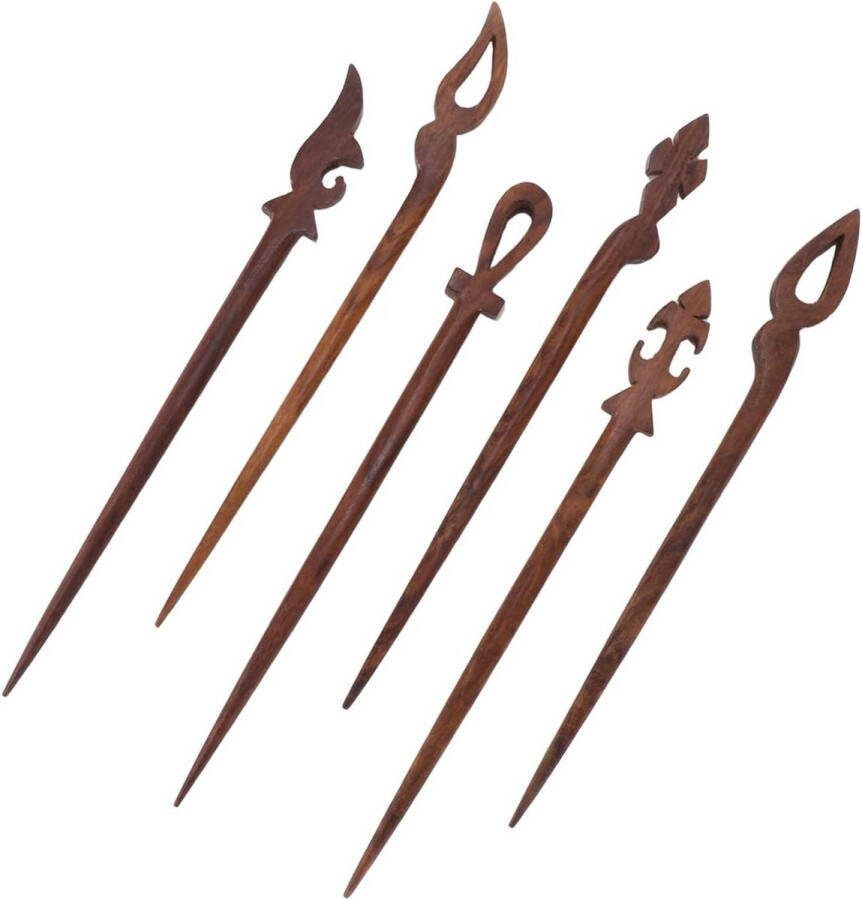 Vintage Japanse houten haarspelden voor rollen haar chignon-maker 6 stuks bruin vrouwen lang haar verschillende designs enkele stok