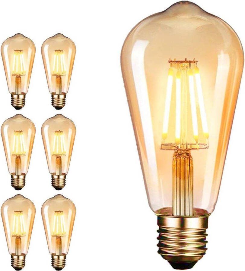 Vintage LED-lamp E27 (4W 220V) 2600-2700K Amber Warm Retro Antieke Gloeilamp 6 Stuks