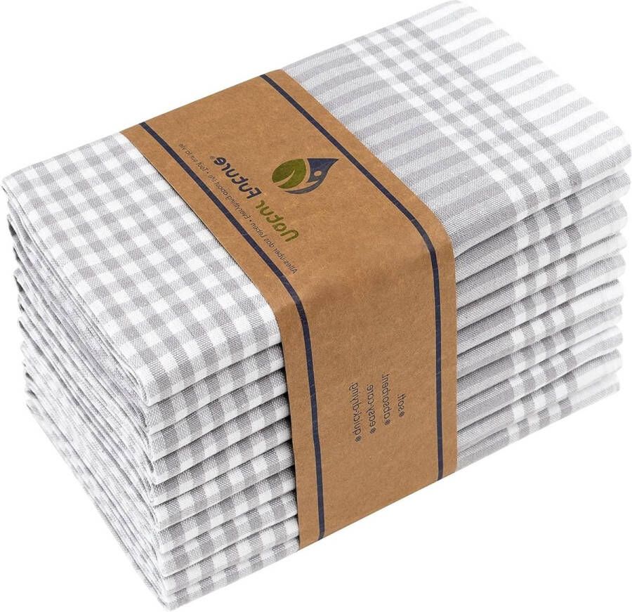 Vintage look geruite katoenen theedoeken grijs set van 10 45 x 65 cm met ophanglus keukenhanddoeken poetsdoeken droogdoeken 10 stuks