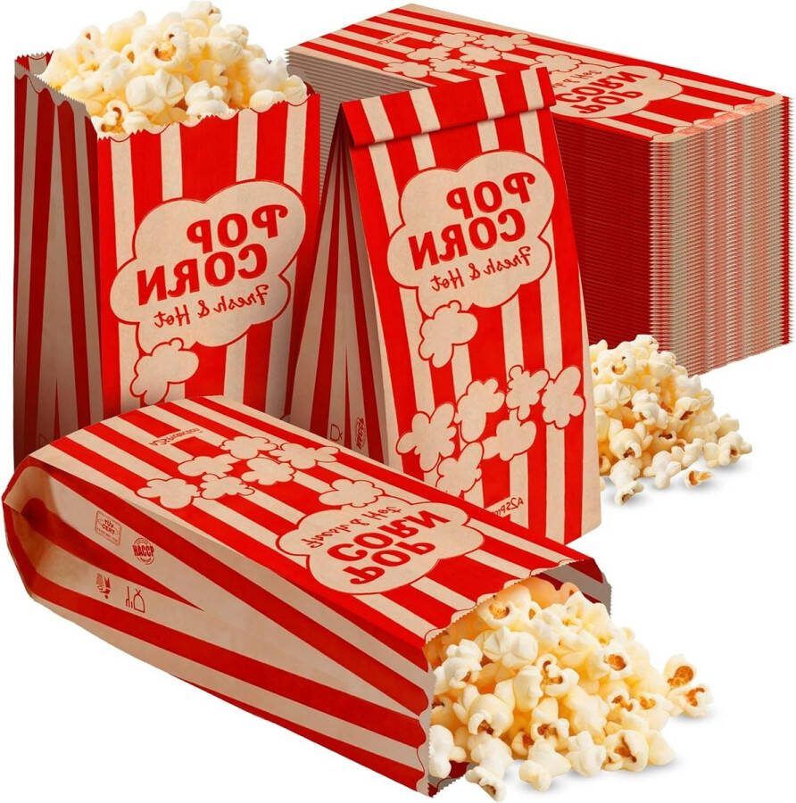 Vintage Retro Style Popcornzakken 1.5oz Gecoate olie-vetbestendig Voorkom zout Popcorn Kruiden Popcorn Kernels & Pop Corn Oil om te laten vallen voor elke popcornmachine Kraft-Rood 10X4 (Medium) 125 stuks set. popcorn bowl