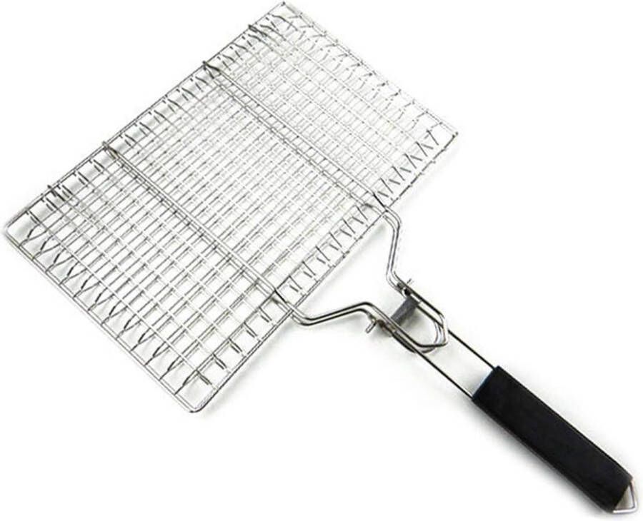 Vis-grillmand roestvrij staal BBQ grillmand visbrood draagbare grill vishouder grillroosters grillmand voor vis groenten steakgarnalen worstjes met afneembaar handvat ophangoog 32 x 21 5