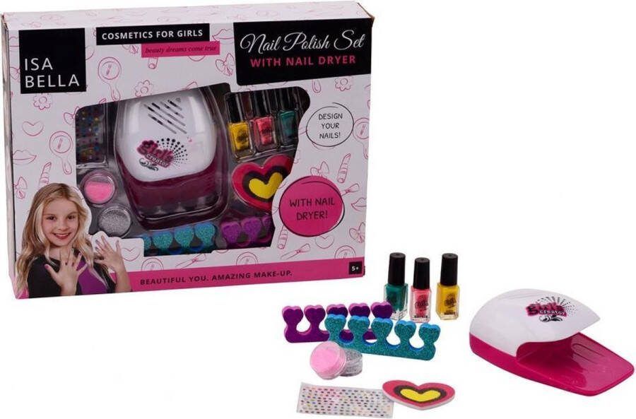 Johntoy Visabella Isabella Nagellakset Speelgoedmake-up Met Nageldroger 33 x 25 5 x 6 5 cm