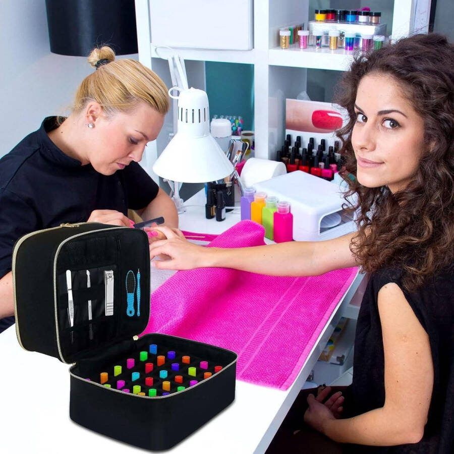 Visagie koffer Grote nagellak organizer Nagellak tas Make-uptas Nagelkoffer voor 30 flessen Nagellamp zwart Nagellak bewaren Visagie koffer