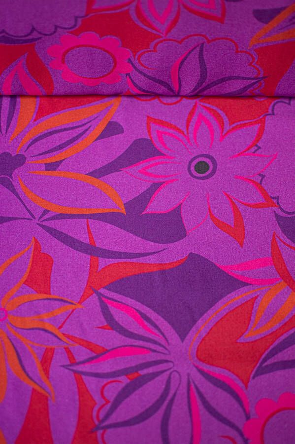 Viscose met rode roze en paars bloemen 1 meter modestoffen voor naaien stoffen