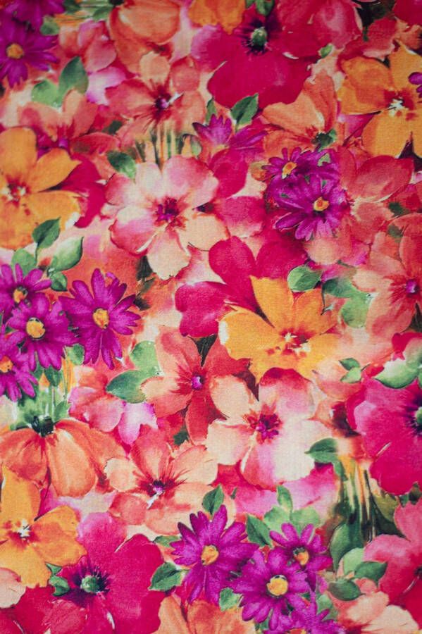 Viscose rood roze en oranje met warme bloemen 1 meter modestoffen voor naaien stoffen