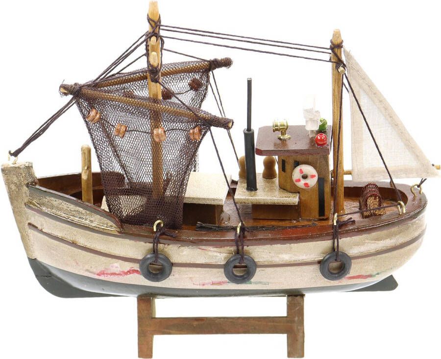 Merkloos Vissersboot schaalmodel Hout 20 cm Maritieme boten decoraties voor binnen Beeldjes