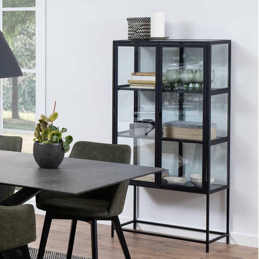 Woonexpress Vitrinekast Assel Zwart MDF Zwart 150x77x35cm (hxbxd)