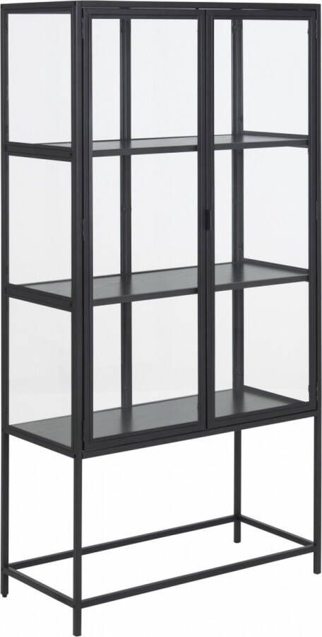 Hioshop Sea vitrinekast met 2 glazen deuren en 3 schappen zwart.