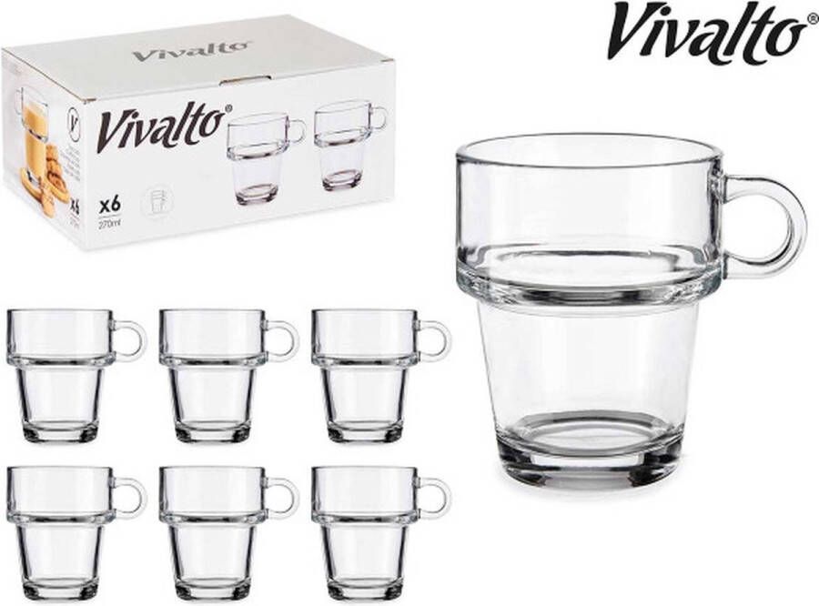 Vivalto set van 6 glazen thee koffieglazen met oor 27cl stapelbaar