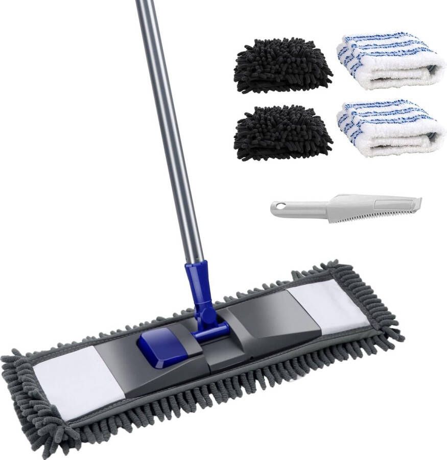 Vlakmoppen vloermop met 4 moppads magische stofmop voor het reinigen van laminaattegels hardhouten vloeren enz. Stuur een schoonmaakschraper