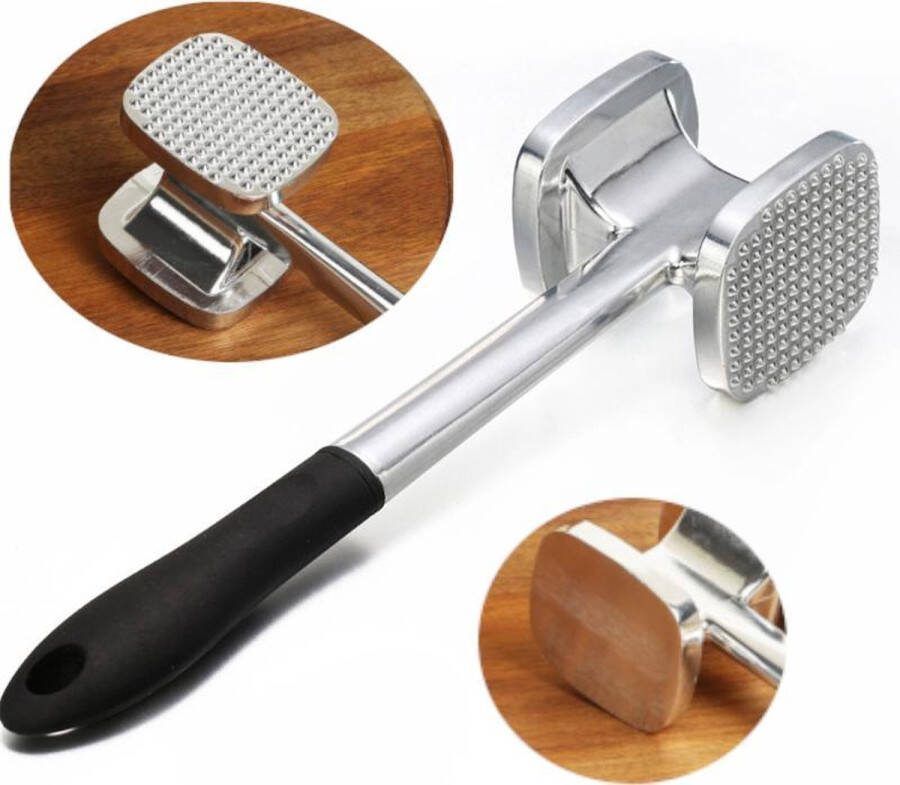 Kmerce Vleeshamer aluminium | 28 cm | Extra zwaar | Extra grip | Vleesvermalser | Vleesklopper | Keuken gerei | Zilverkleurig | bbq accesoires