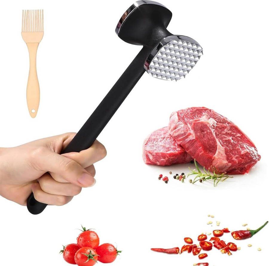 Vleeshamer dubbelzijdige vleeshamer met antislip handgreep snijdelhamer vleesmaler voor steak kip varken vaatwasmachinebestendig