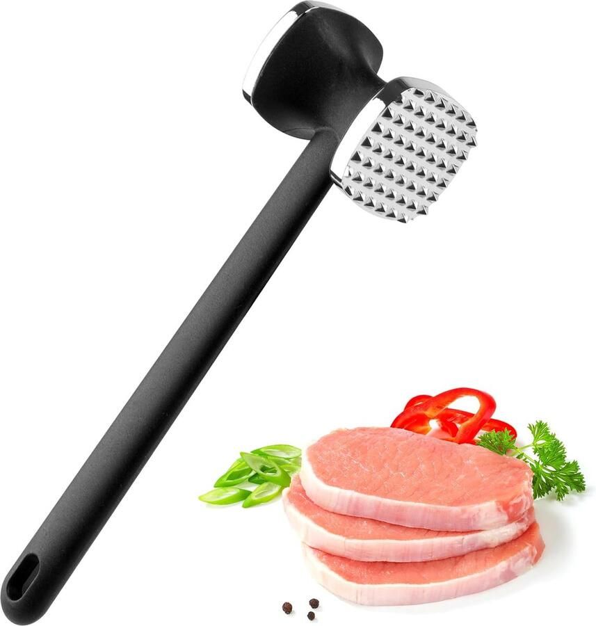 Vleeshamer van zinklegering 24 cm dubbelzijdige snijhamer met antislip handgreep zilveren vleeshamer steakhamer fijnmakershamer voor koteletten rundvlees kip