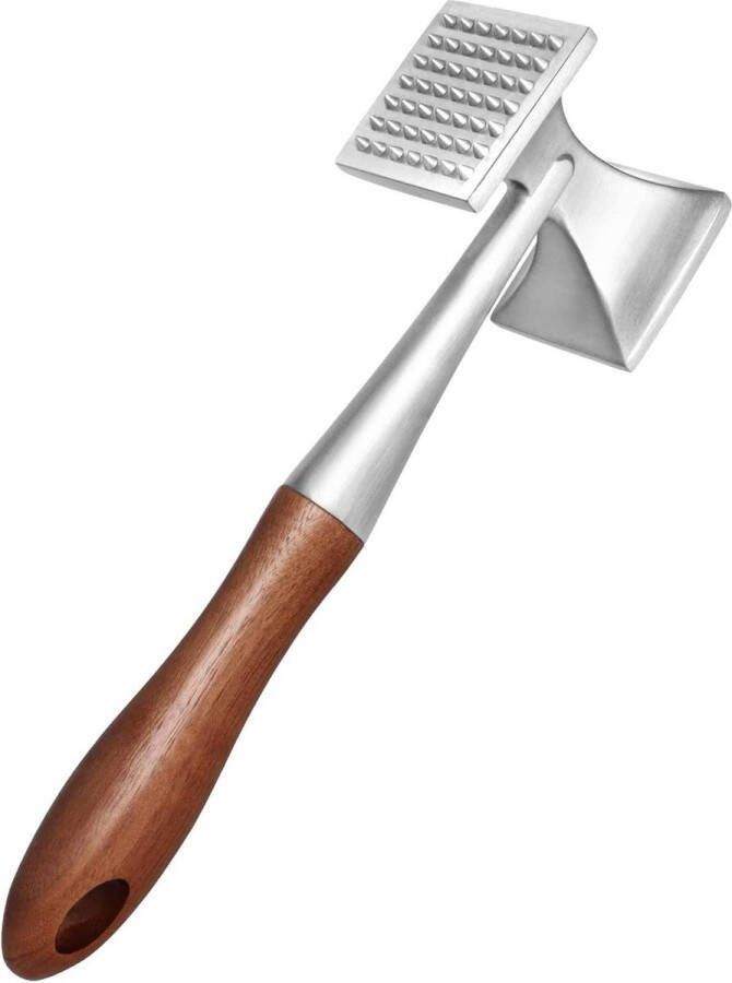 Vleeshamer Zware Steakhamer met Houten Handvat en Voedselveilige Zinklegering 2 in 1 Vleesmalsmaker 26 cm