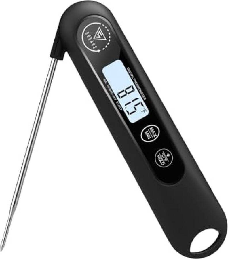 Vleeshermometer 3S Direct Gelezen Voedselthermometer Nauwkeurige Vleeshermometer Sonde met Achtergrondverlichting Vouwbare Lange Sonde Kookthermometer voor Keuken BBQ Water Melk