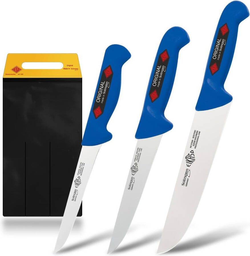 Vleesmes slachtmessenset 3-delig voor professionals en privé (blauw)