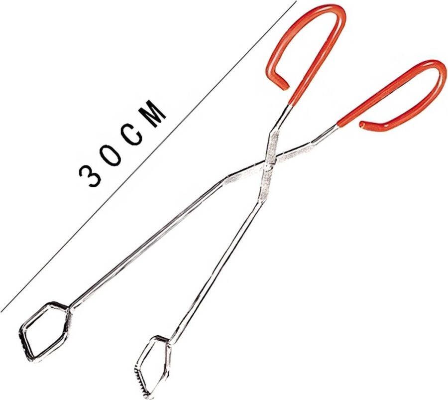 Vleestang Voor in de Keuken Keukentang Serveertang BBQ Tang Accesoires Barbecuetang – Roestvrij Staal en Siliconen 30 CM Rood