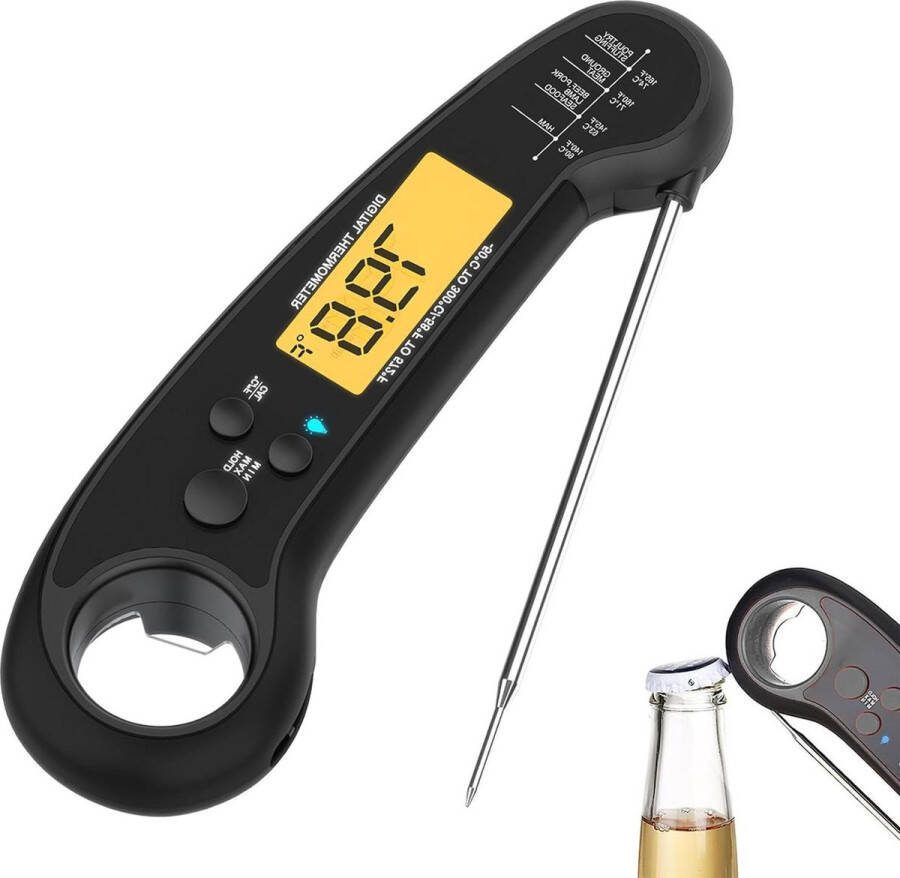 Vleesthermometer 3 seconden direct lezen Digitaal koken met lange sonde Keukenthermometer braadthermometer Automatische aan uit Keuken barbecue BBQ Nauwkeurige meting 01 °C