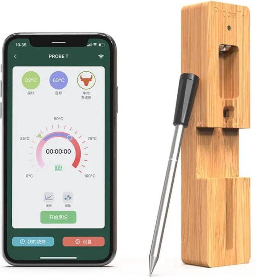 Vleesthermometer BBQ thermometer Oventhermometer Draadloos & Bluetooth RVS 30M Bereik