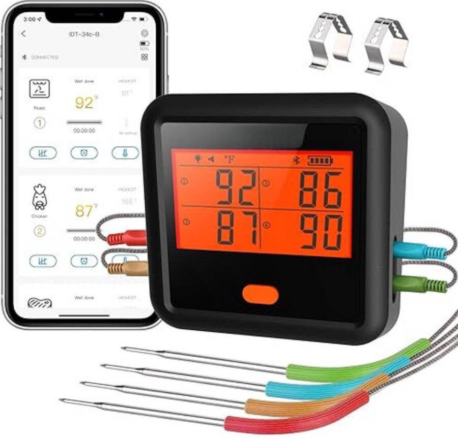 Vleesthermometer BBQ thermometer Oventhermometer Draadloos & Bluetooth RVS