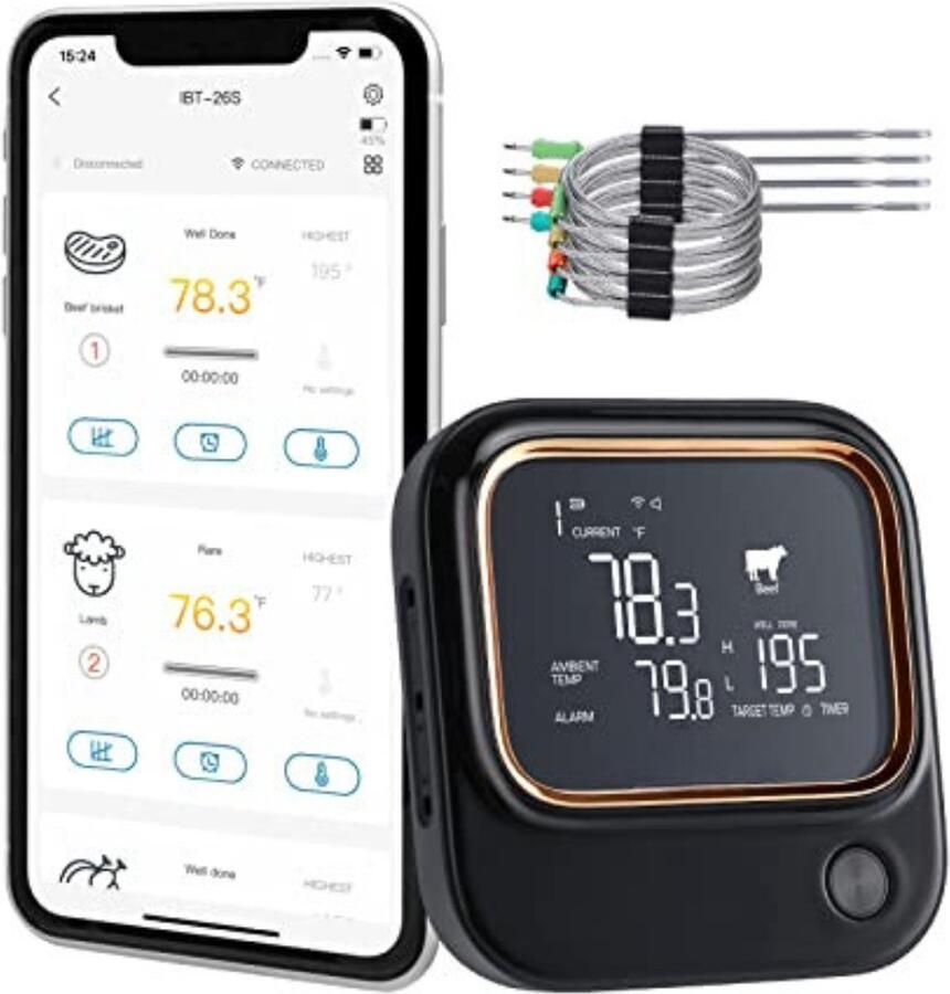 Vleesthermometer Bluetooth Vleesthermometer Digitaal Vleesthermometer Draadloos Vleesthermometer Oven Vleesthermometer met App