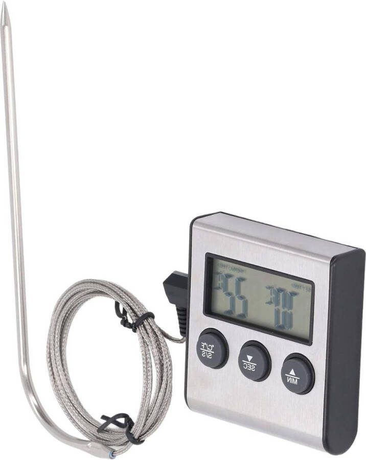 Vleesthermometer Digitale barbecue-thermometer met timermodus roestvrijstalen sonde en lcd-display voor grillgerechten oven braden barbecue 0-250 °C