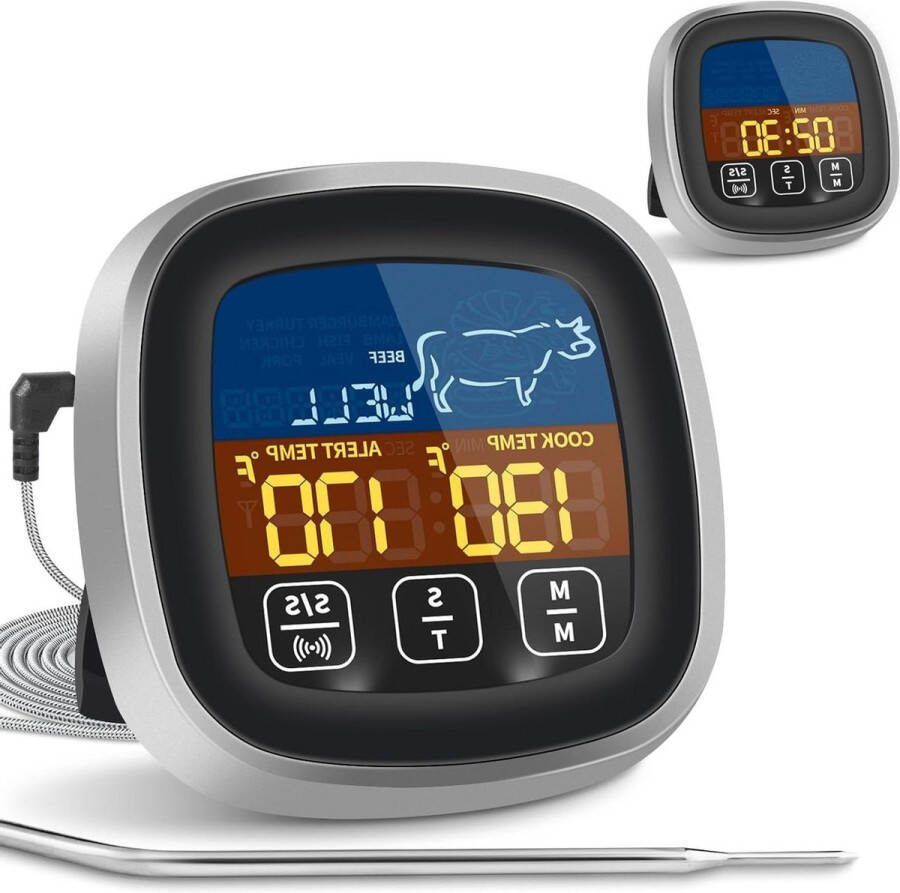 Vleesthermometer Digitale grillthermometer Snel en nauwkeurig Braadthermometer 16 cm roestvrijstalen sondes Magnetische vleesthermometer Alarmfunctie Oven BBQ keuken